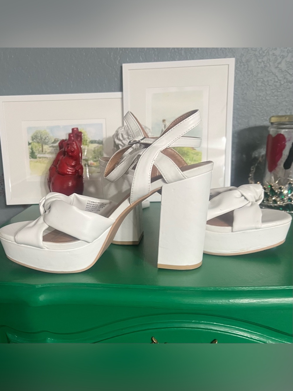 🤍 TORRID Soft Knot Heeled Platform Sandals 8.5 WW Wide White Bow Block Heel